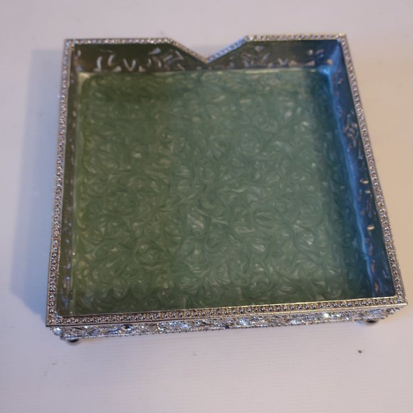 Womens Olivia Riegel Silver Sage Enameled Pave Crystal Cocktail Napkin Tray * - Picture 5 of 8